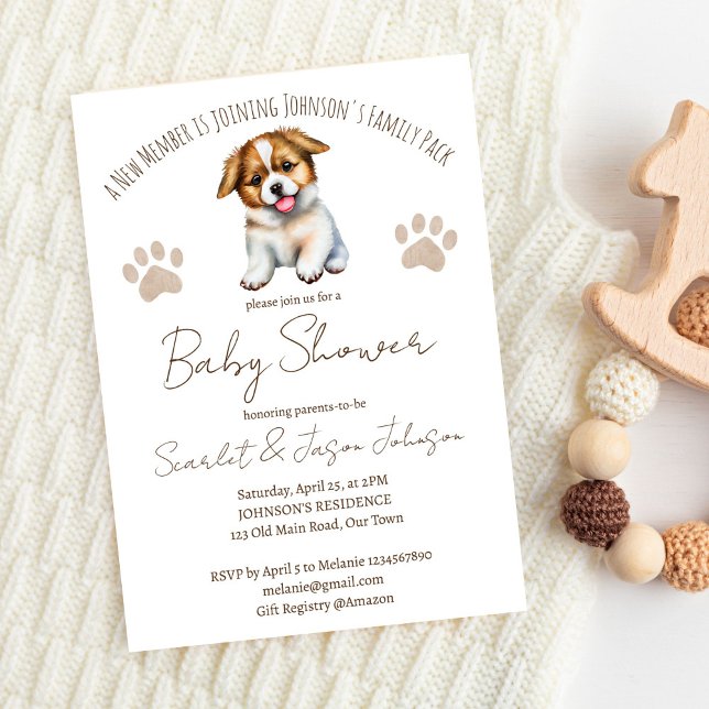 Plantilla de ducha de bebé con temática de perro d (Puppy dog themed baby shower invitation template digital download cute border collie gender neutral)