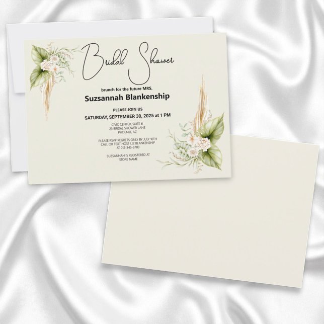 Plantilla de ducha de novias con tostadas de flaut (floral corner border invitation template front and solid color back)