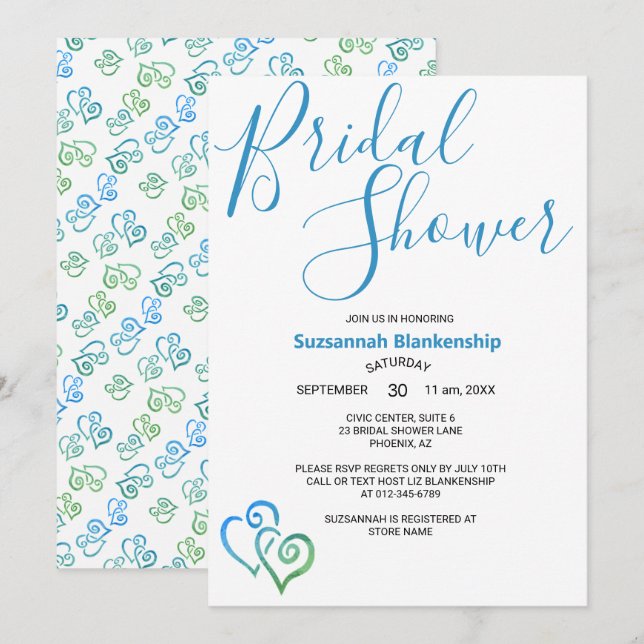 Plantilla de ducha de novias de Blue Green Linked  (Anverso / Reverso)