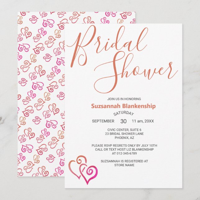 Plantilla de ducha de novias de Naranja rosado vin (Anverso / Reverso)