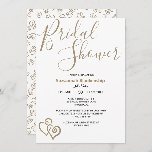 Plantilla de ducha de novias en los corazones vinc (Anverso / Reverso)