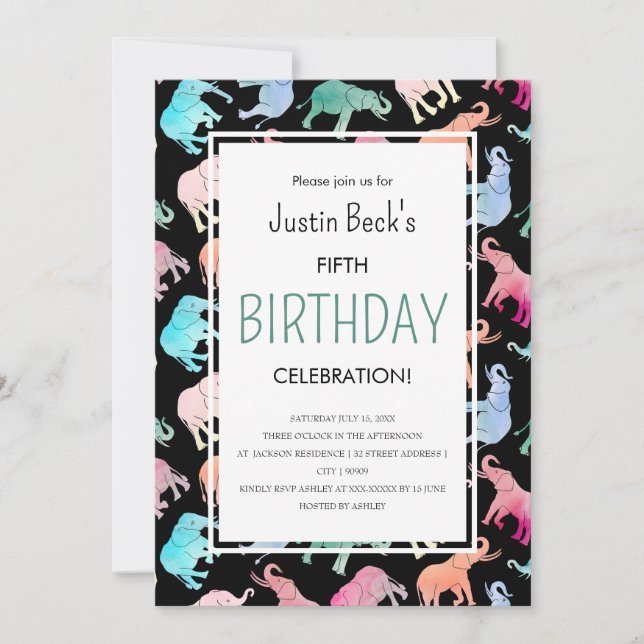 Plantilla de elefante de color de agua suave (Anverso)