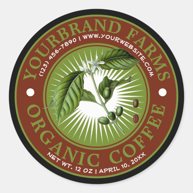 Plantilla de etiqueta de café orgánico de época (Anverso)