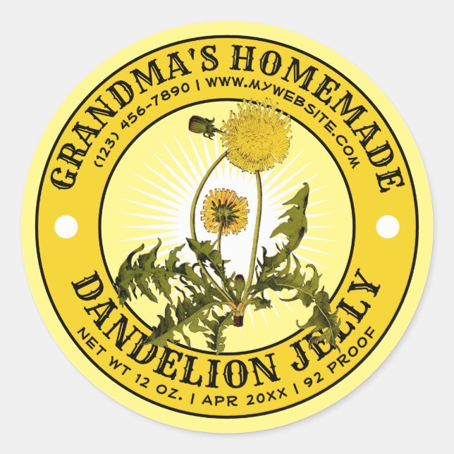 Plantilla de etiqueta de gelatina de dandelion cas (Anverso)