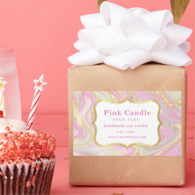Plantilla de etiqueta de vela de mármol rosa elega (Fiesta)