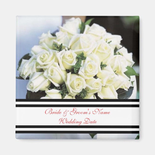 Plantilla de favor de imán Boda de rosa blanca (Frente)