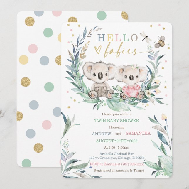 Plantilla de fiesta de bebé de koala de peluche pa (Anverso / Reverso)