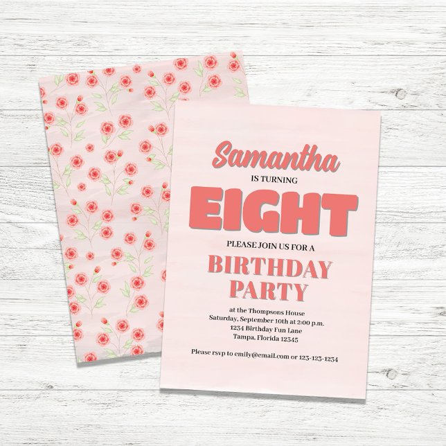 Plantilla de Fiesta de Chica de Cumpleaños Octavo  (Girl's Eighth birthday party invitations.)