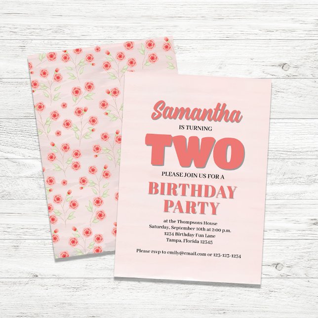 Plantilla de Fiesta de Chica de segundo cumpleaños (Girls second birthday party invitation.)