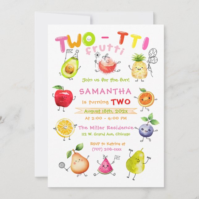 Plantilla de fiesta de cumpleaños Twotti Frutti (Anverso)