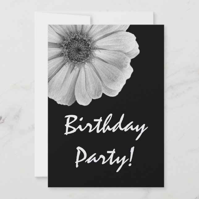 Plantilla de fiesta de cumpleaños White Daisy negr (Anverso)