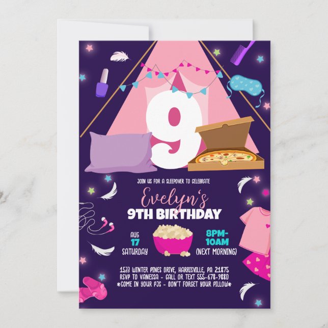 Plantilla de fiesta de pijamas, invitación a Sleep (Anverso)