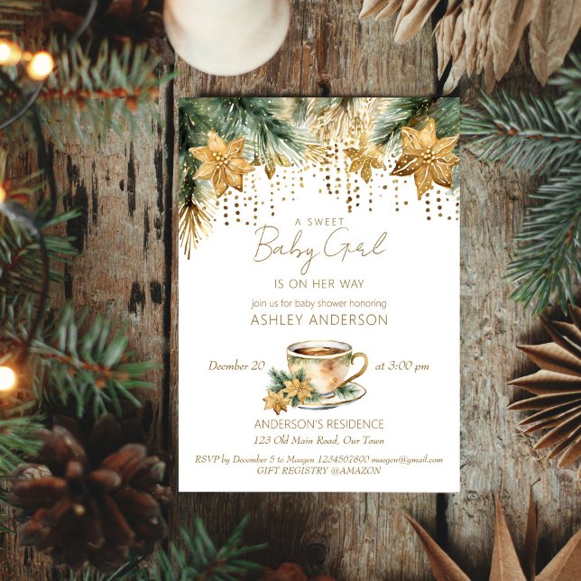 Plantilla de fiesta de té de la ducha de bebé de i (Boho winter baby shower tea party editable template invitation digital download watercolor pines)