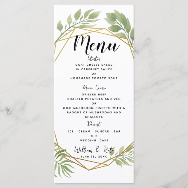 PLANTILLA de follaje del menú del boda de cristal  (Anverso)