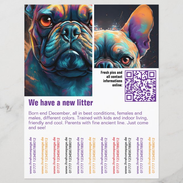 plantilla de folleto de cachorros en venta código  (Anverso)