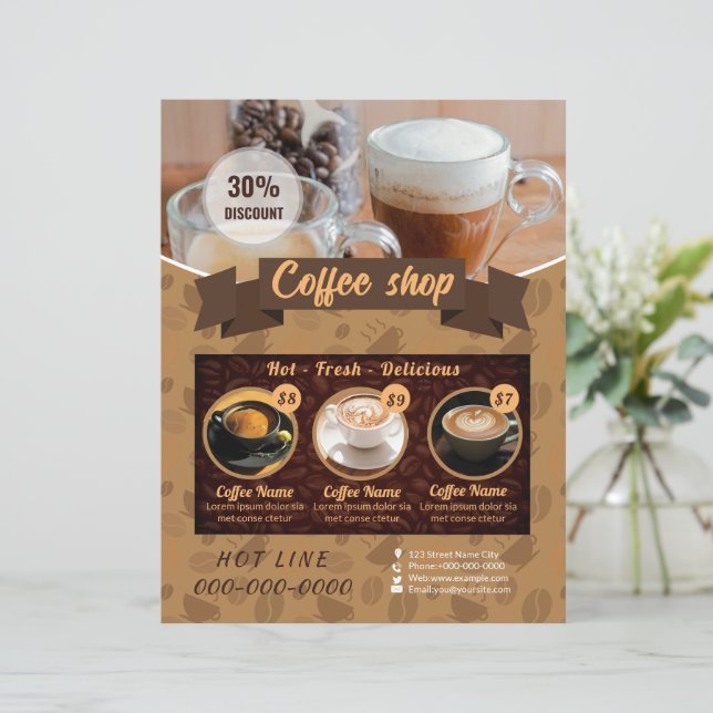 Plantilla de Folleto de Cafetería (Anverso de pie)