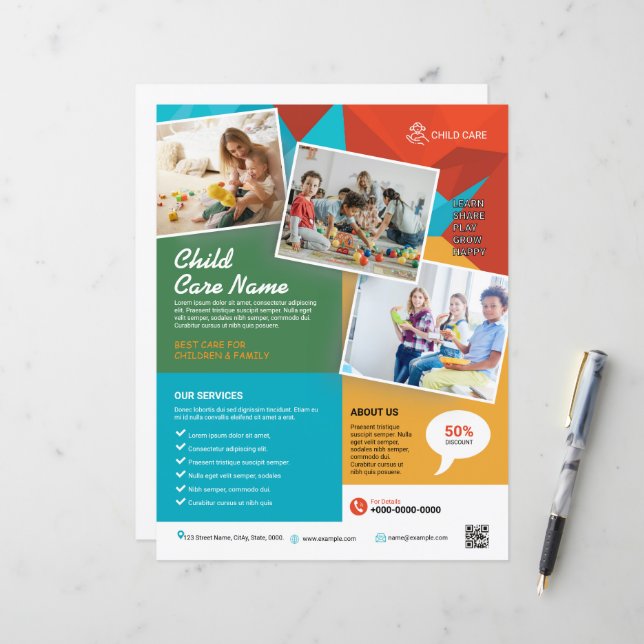 Plantilla de folleto de cuidado infantil (Anverso/Reverso In Situ)