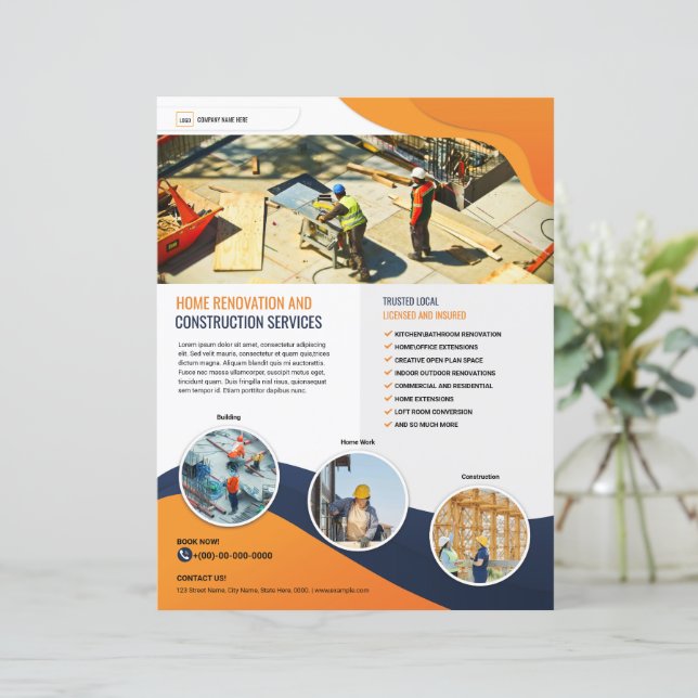 Plantilla de folleto de empresa de construcción (Anverso de pie)