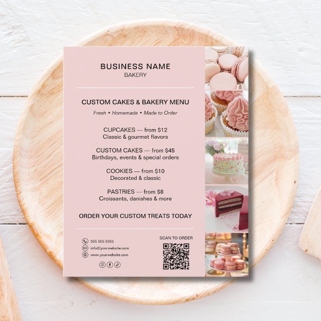 Plantilla de folleto de menú de panadería con códi (Bakery Menu Flyer Template with QR Code)
