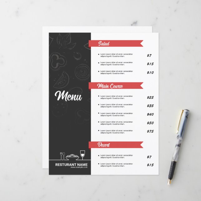 Plantilla de Folleto de Menú de Restaurante (Anverso/Reverso In Situ)