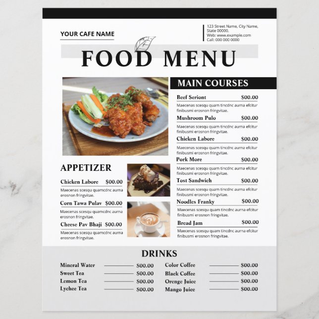 Plantilla de Folleto de Menú de Restaurante (Anverso)