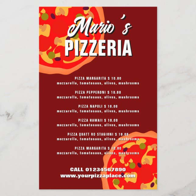 Plantilla de folleto de menú de restaurante de piz (Frente)