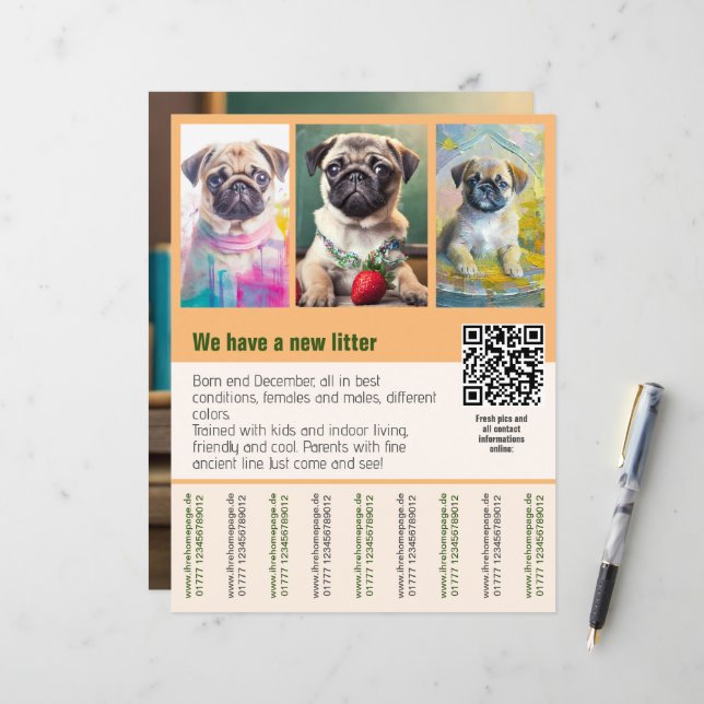 Plantilla de folleto de venta de cachorros Pug con (Anverso/Reverso In Situ)