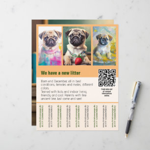Plantilla de folleto de venta de cachorros Pug con