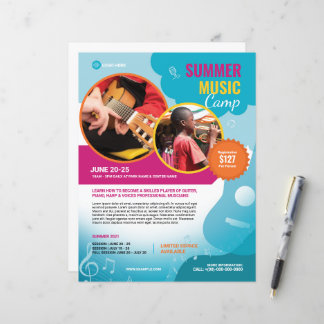 Plantilla de folleto para campamento de música de