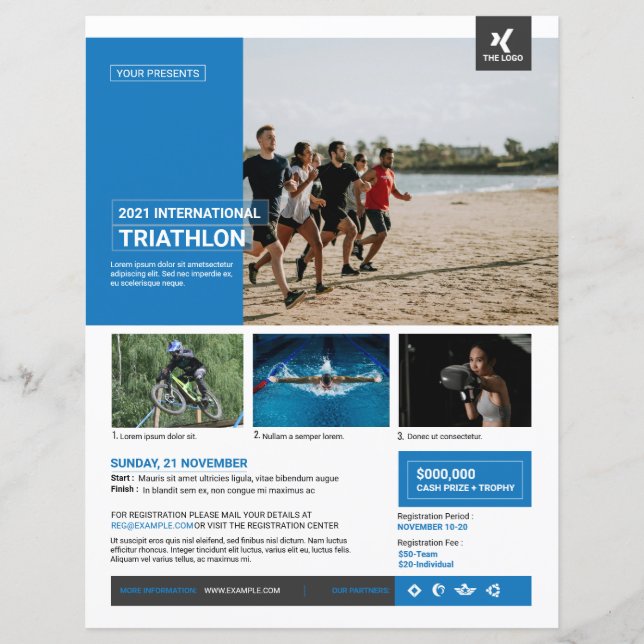 Plantilla de folleto para evento de triatlón (Anverso)
