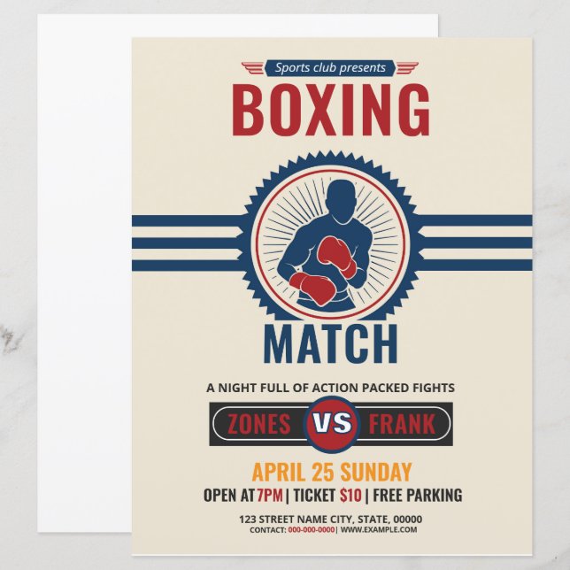 Plantilla de Folleto para Torneo de Boxeo (Anverso / Reverso)