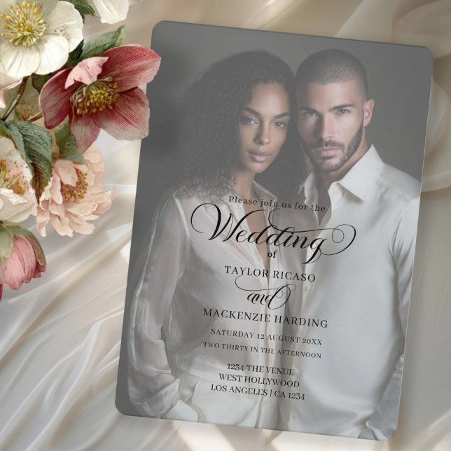 Plantilla de foto de boda con tipografía elegante (Stunning simple wedding invitation with elegant typography by Ricaso. Add photo and text)