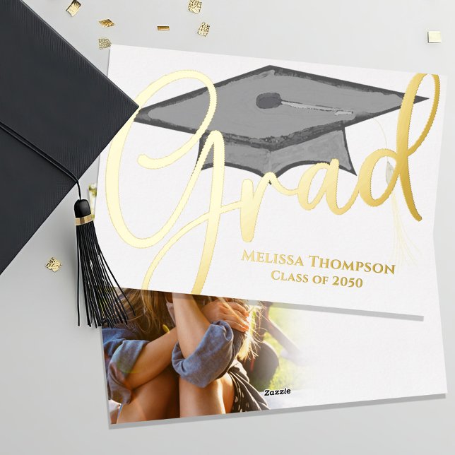 Plantilla de foto de graduación de guión de grado  (Gold Foil Graduation Invitation Announcement)