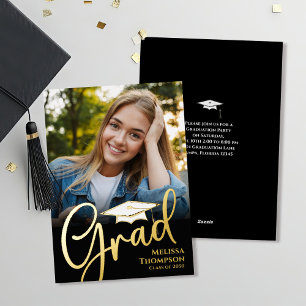 Plantilla de foto de graduación de guión dorado cl