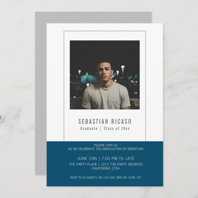 Plantilla de foto de graduado personalizada azul b (Anverso / Reverso)