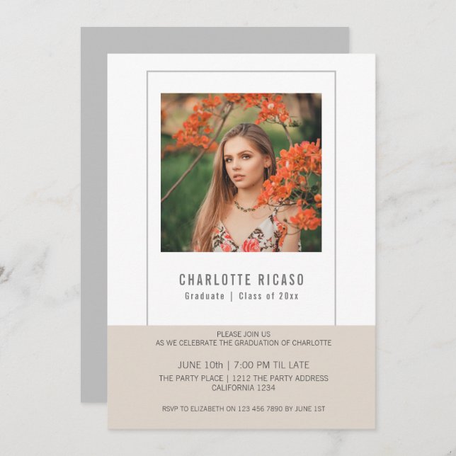 Plantilla de foto de graduado personalizada beige  (Anverso / Reverso)