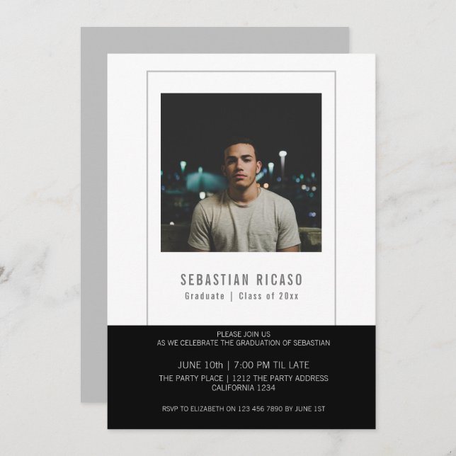 Plantilla de foto de graduado personalizada en bla (Anverso / Reverso)