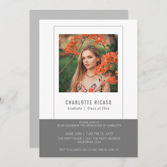 Plantilla de foto de graduado personalizada gris b (Anverso / Reverso)
