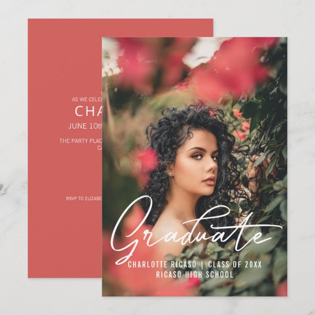 Plantilla de foto de graduado personalizada rosa (Anverso / Reverso)