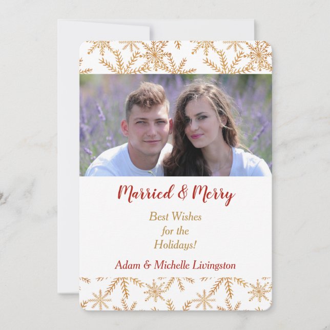 Plantilla de foto de Navidad con copo de nieve dor (Anverso)