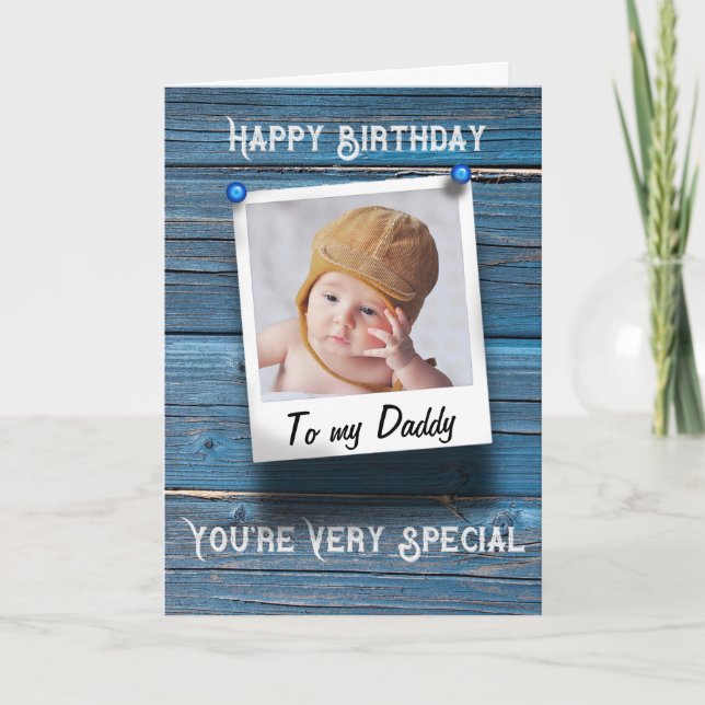 Plantilla de foto de papá Happy Birday Rustic Blue (Anverso)