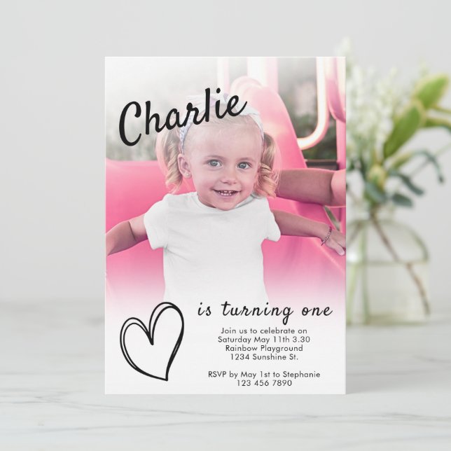 Plantilla de foto de primer cumpleaños para niñas  (Anverso de pie)