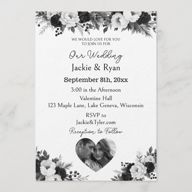 Plantilla de foto en blanco y negro Botánico Boda  (Anverso)