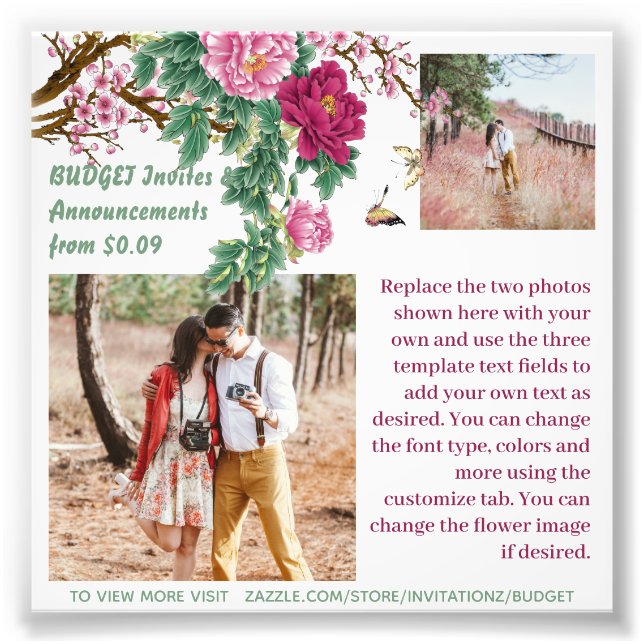 Plantilla de FOTO floral rosa de Borgoña Rústica p (Frente)