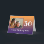 Plantilla de fotografía de año de texto de cumplea<br><div class="desc">Una combinación de colores moderna en esta tarjeta de cumpleaños personalizada para la mamá con una imagen especial para usted. El naranja quemado a la malva violeta resalta la foto colocada en el marco cuadrado. Fácil de añadir una foto, cualquier año y mensajes al frente y dentro. Hay tazas a...</div>