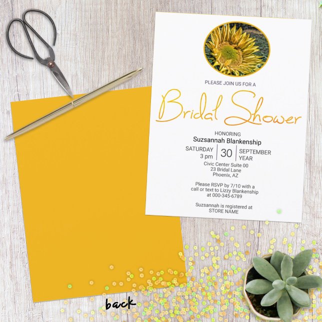 Plantilla de fotografía de girasol de borde superi (double sided invitation)