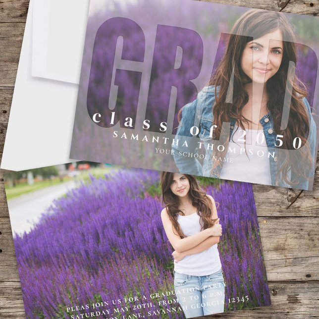 Plantilla de fotografía Minimalista de grado moder (Graduation photo invitation template with unique and creative photo overlay. )