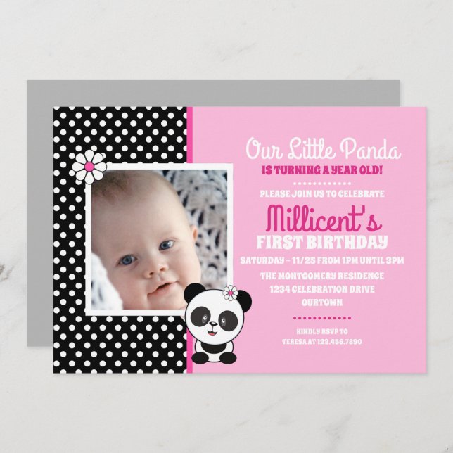 Plantilla de fotos de Baby Panda Invitaciones de c (Anverso / Reverso)