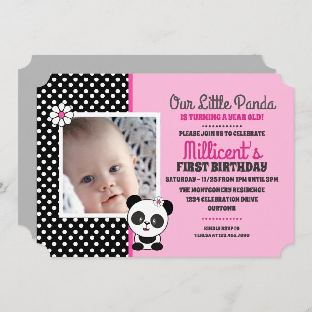 Plantilla de fotos de Baby Panda Invitaciones de c (Anverso / Reverso)