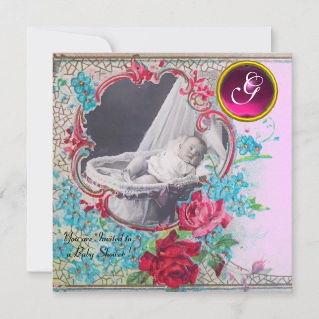 PLANTILLA DE FOTOS DE BABY SHOWER MONOGRAM, blanco (Anverso)